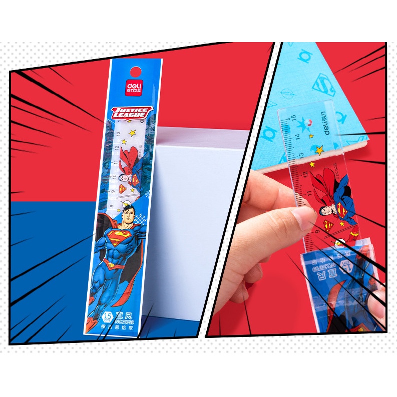 Thước nhựa Deli in hình siêu nhân - 15/20cm - 79759/79760