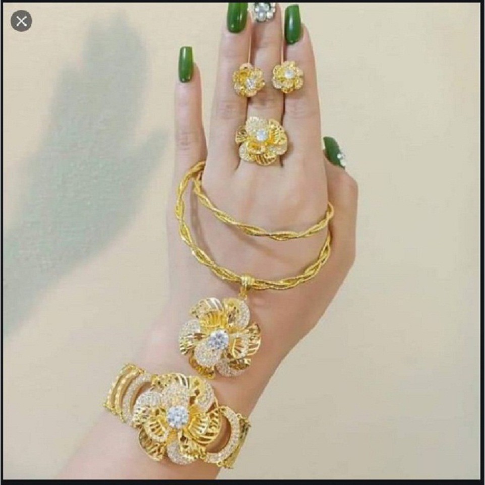 Bộ trang sức hoa mai kiềng mềm tết 2 sợi