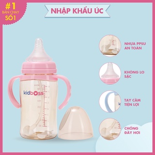 Bình sữa PPSU Kidboss 240ml Chống Đầy Hơi có tay cầm kháng khuẩn an toàn cho bé