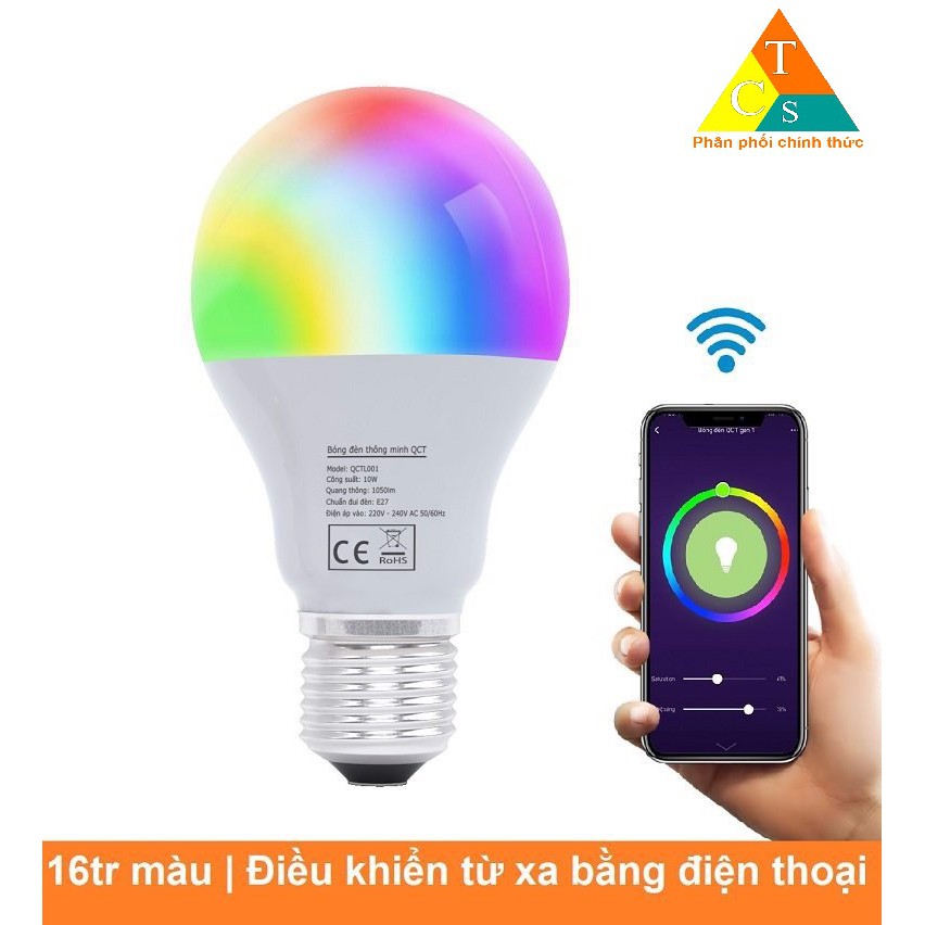 Bóng đèn thông minh QCT 16 triệu màu độ sáng 1050lm điều khiển app thông minh