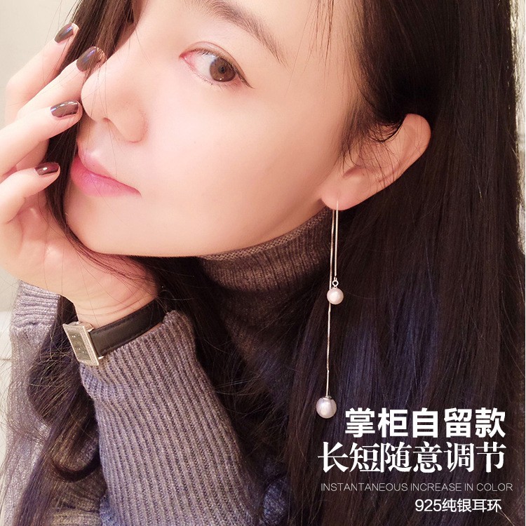 Đôi khuyên tai hợp kim dáng dài đính ngọc trai xinh xắn