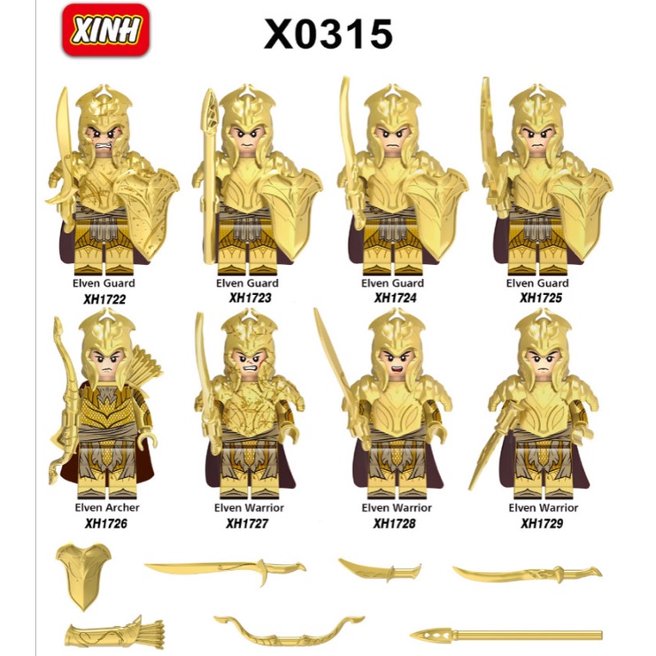 Đồ chơi lắp ráp minifigure đội quân Elf giáp vàng X0315