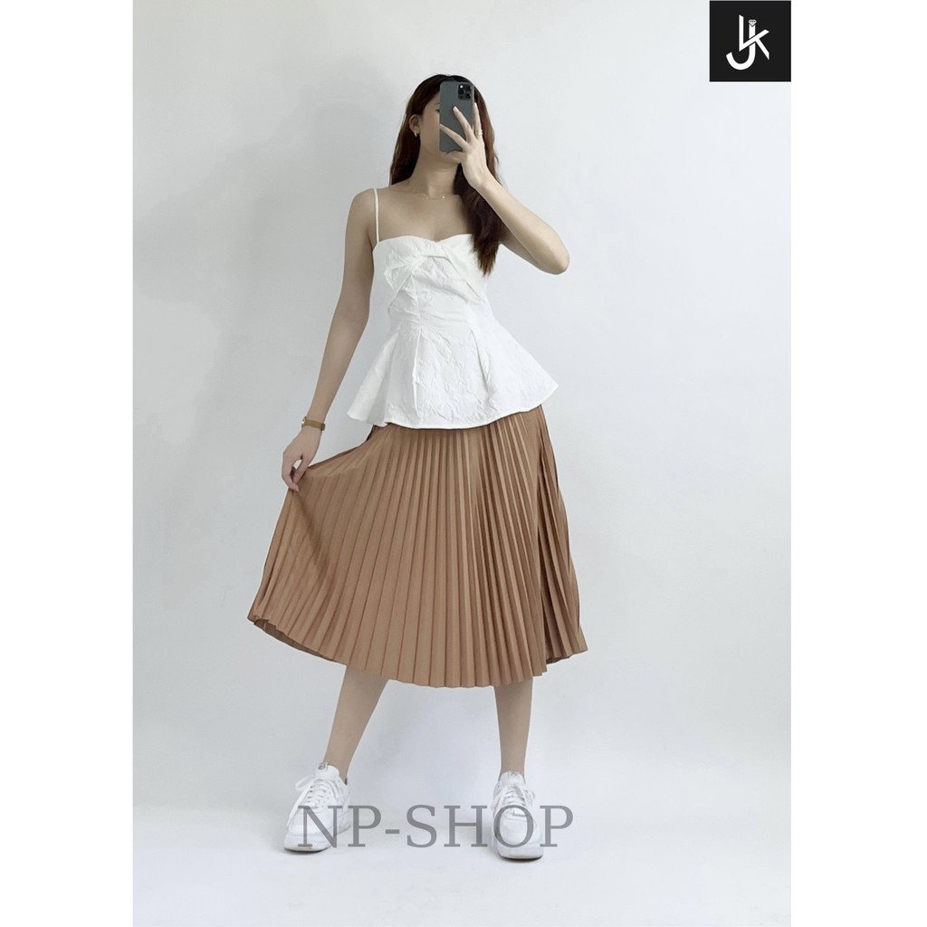 Chân váy nữ xếp ly dáng xoè NPSHOP, chân váy lưng cao xếp ly dáng dài NPCV004