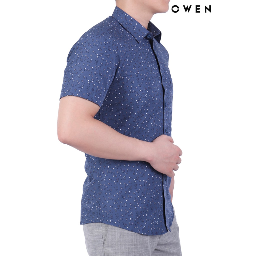Áo sơ mi ngắn tay nam Owen Slimfit có túi màu xanh cổ vịt in hoa - AS20686NT | BigBuy360 - bigbuy360.vn