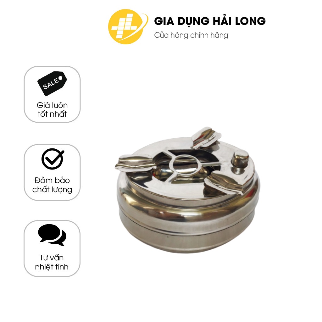 Gạt Tàn Nút Bấm Inox 2 Ngăn Tiện Dụng