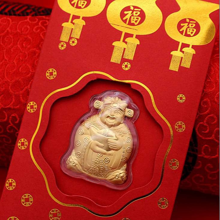 Bao Lì Xì Mạ Vàng Hình Thần Tài Kích thước: 9cm*17cm