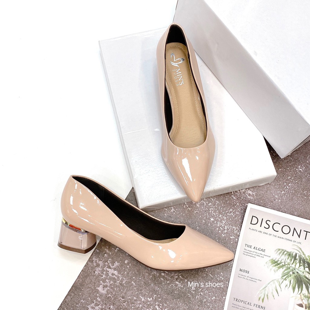 . Min's Shoes - Giày Gót Vuông Da Bóng Nano Hàn V200 ;