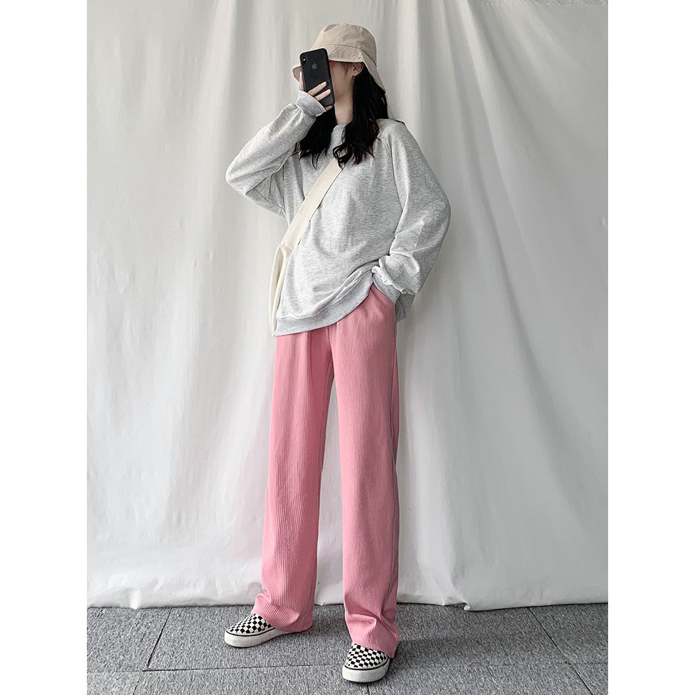 Quần ống rộng nữ quần bò lưng cao nhung tăm ống suông bigsize LOKISO QD11