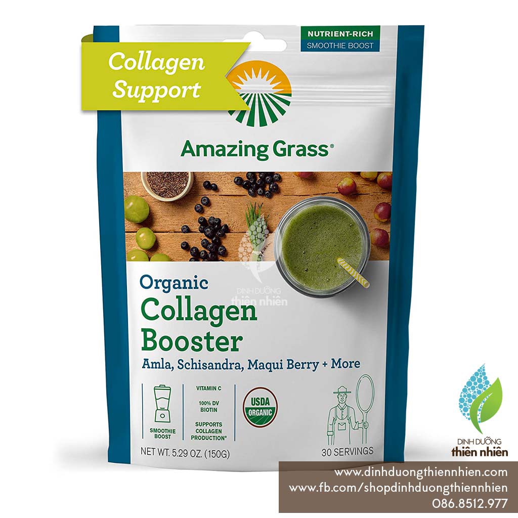 Hỗn Hợp Bột Uống Rau Củ Quả Hữu Cơ, Amazing Grass Vegan Collagen Booster, Giúp Cải Thiện Da Móng Tóc, 150g