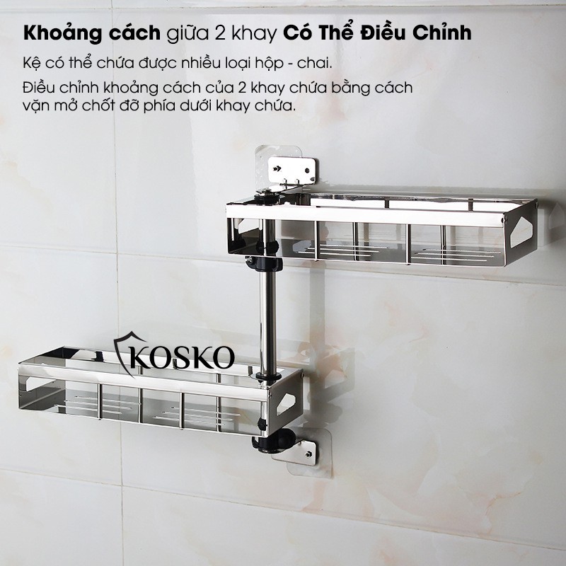 Kệ gia vị 2 tầng và 3 tầng inox Kosko đa năng gắn tường xoay 360 độ, bảo hành 12 tháng