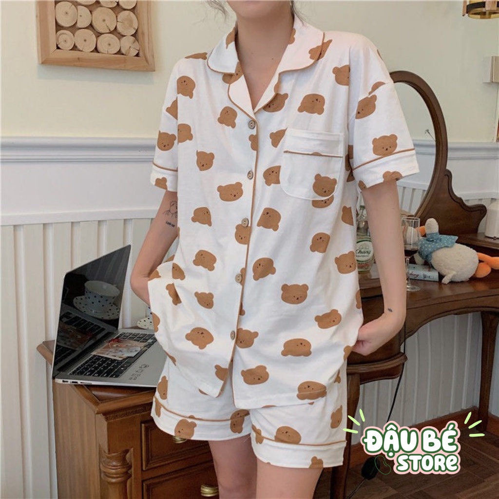 Bộ Ngủ Nữ Gấu Đen Ulzzang Cute Form Rộng - Pijama Bigsize Hè Bộ Mặc Nhà Cộc Tay - Quần Đùi Ngắn Hot Trend - Daube - S004