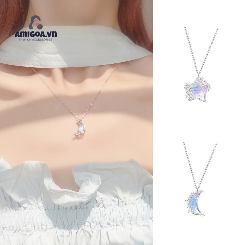 ✨✨Bộ Hai Vòng cổ Thép 18k Mặt Trăng Ngôi Sao Đính Đá Zircon Đổi Màu Chất Lượng Cao