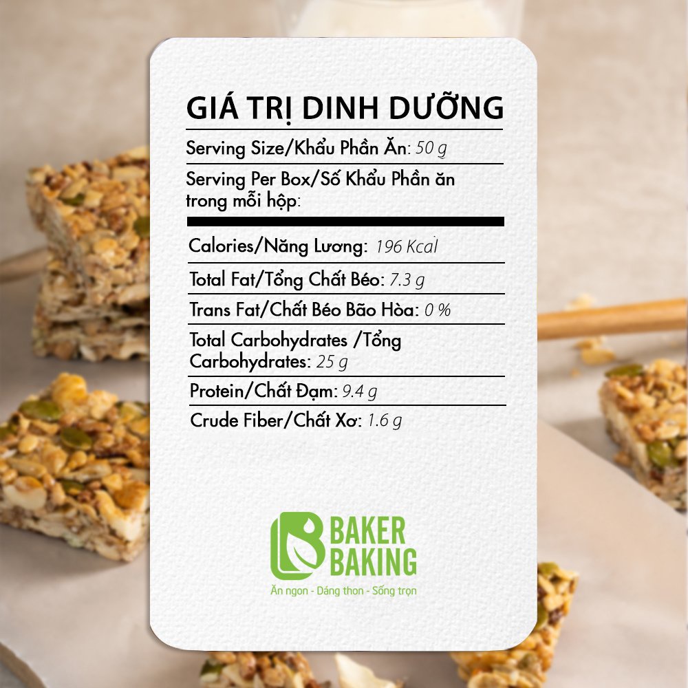 Thanh hạt dinh dưỡng Baker Baking Healthy, Eat clean ăn kiêng dinh dưỡng KL500g