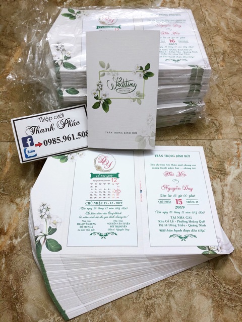THIỆP CƯỚI HOA XANH LÁ