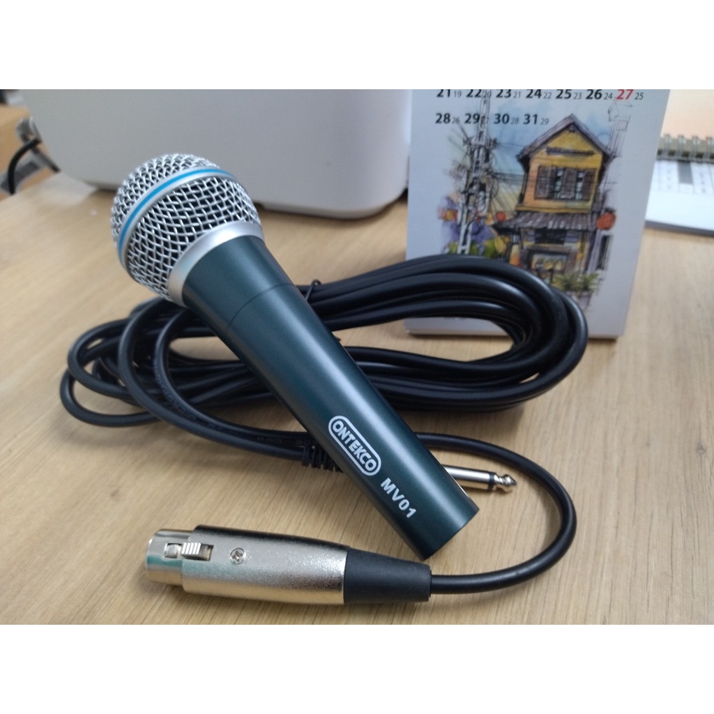 Micro hát karaoke CÓ DÂY dài 5M / Không dây Ontekco MV01 tay cầm chắc chắn cao cấp chống hú