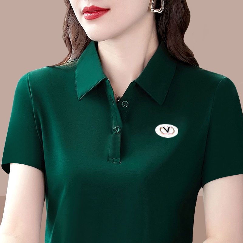 Áo polo 100% Cotton Tay Ngắn Có Cổ Thời Trang Mùa Hè Hàng Mới Dành Cho Phụ Nữ Trung Niên