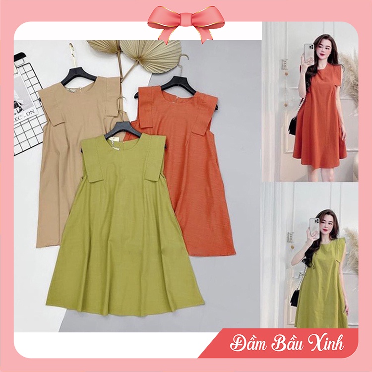 Đầm bầu suông tay hến cổ tròn Váy đuôi cá chất cotton siêu xinh hàng VNXK