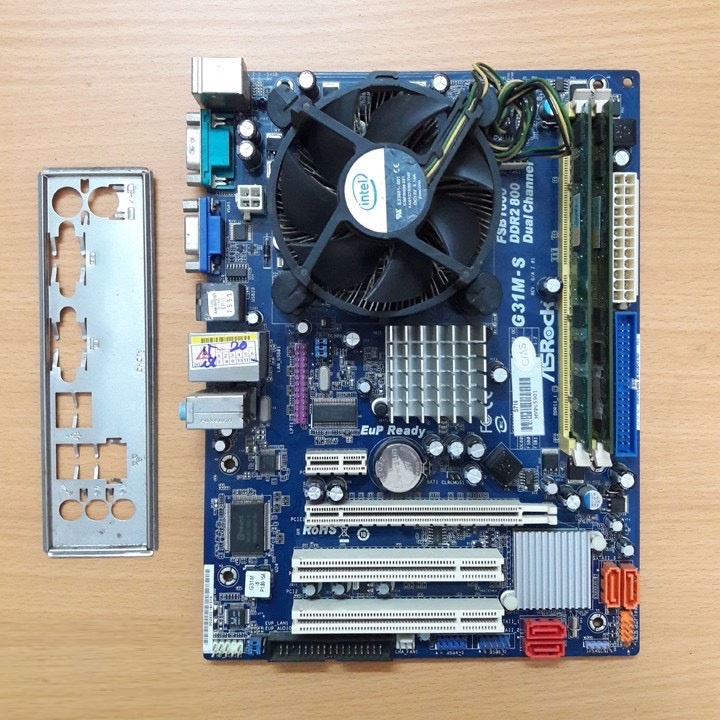 Combo main Asrock G31 + ram 2gb + CPU E5300 + Quạt +Fe