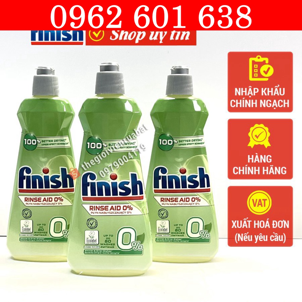 Nước trợ xả  Finish Eco 0% Nhập khẩu Đức, Nước làm bóng hữu cơ eco 400ml