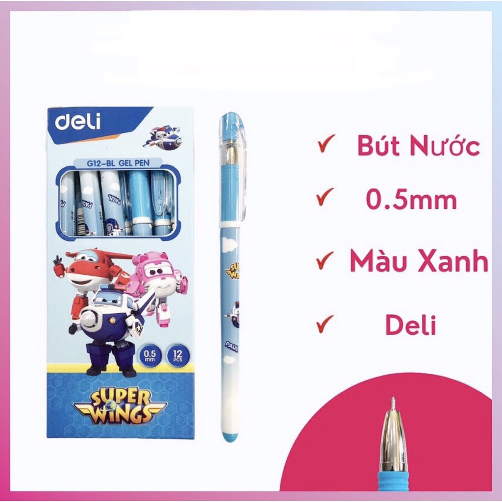 Hộp 12 Bút gel Deli Super Wings G12-BL nét 0.5mm màu xanh