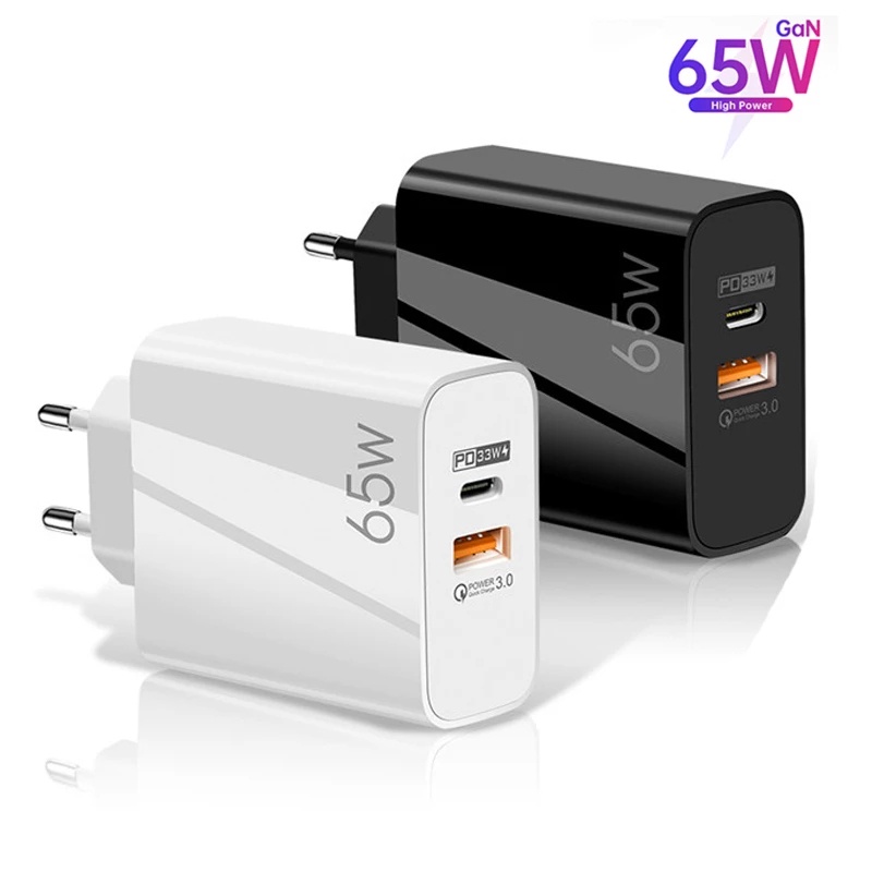 Cốc Sạc Nhanh Type c USB 65W GaN 2 Cổng US/EU Cho iPhone/Android