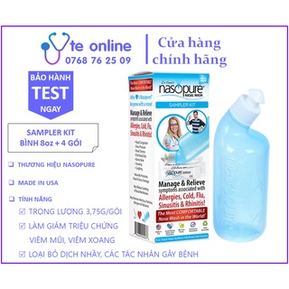 Bộ Rửa Mũi Xoang Cao Cấp Nasopure Sampler Kit (1 bình 240ml + 4 gói muối) | Viêm mũi, Viêm xoang, Sổ mũi, Nghẹt mũi