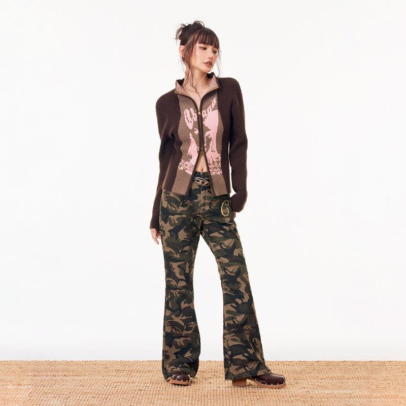 Cbiana Áo Khoác Cardigan Dệt Kim Mỏng Hai Dây Khóa Kéo Mặt Cười Retro Mỹ