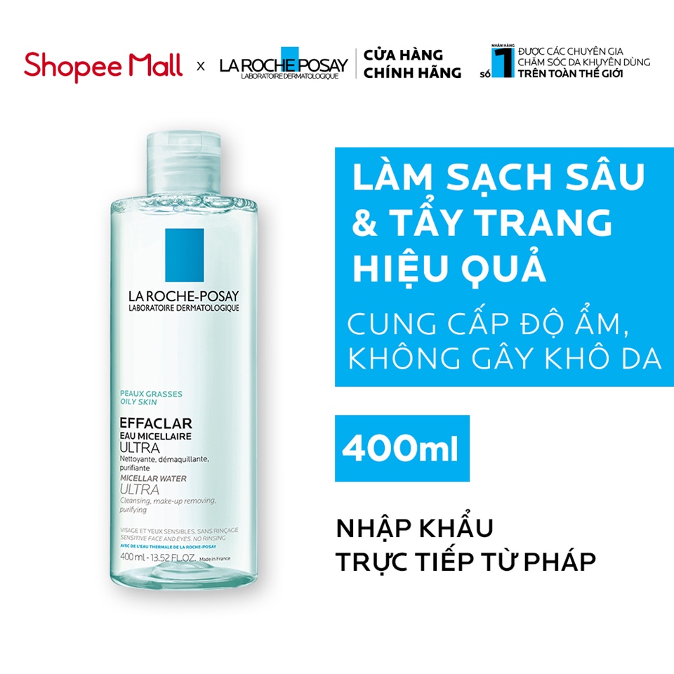 Nước làm sạch sâu và tẩy trang dành cho da dầu Effaclar Micellar Water 400ml