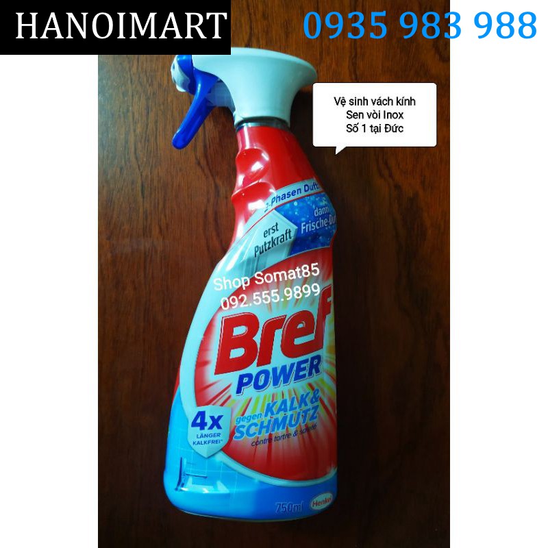 Vệ sinh cặn canxi, vách kính, sen vòi inox Bref 750ml (Đức)