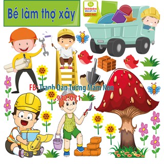 Decal GÓC XÂY DỰNG Trang Trí Mầm Non, Tiểu Học