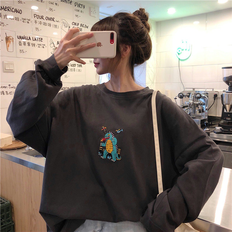 Hanbok Áo Sweater Tay Dài Cổ Tròn Dáng Rộng Thời Trang