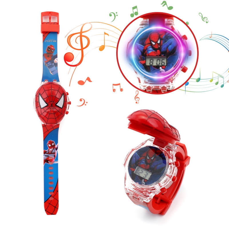 Đồng Hồ Điện Tử Có Nhạc Và Đèn flash Hình Hoạt Hình hello kitty / Người Nhện marvel / Người Nhện Cho Bé Trai / Bé Gái Làm Quà Sinh Nhật