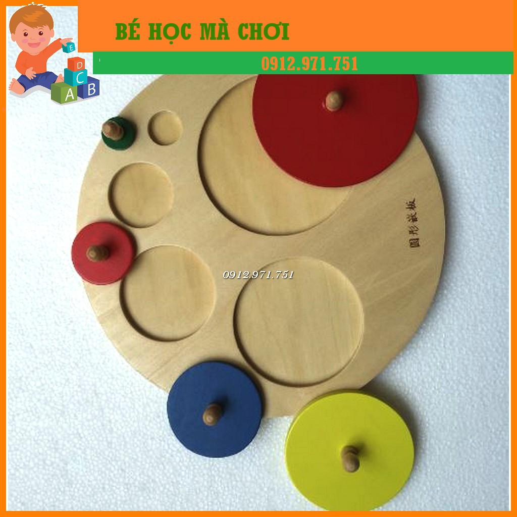 Bảng ghép hình tròn to nhỏ CHUẨN MONTESSORI| Giáo cụ Montessori 0-3