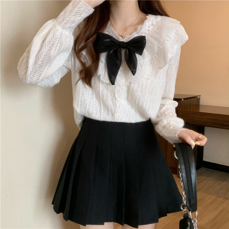 Áo Sơ Mi Viền Ren Cổ Nơ Siêu Xinh Phong Cách Tiểu Thư_ Hàng ORDER kèm ảnh thật