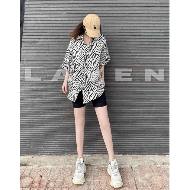 (SALE XẢ HÀNG) Set Áo Sơ Mi Vằn Kèm Quần Legging Lửng - Kèm Hình Thật
