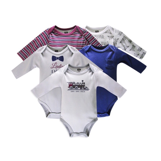 Set 5 body dài tay xuất mỹ cho bé trai và gái từ 0-12 tháng tuổi