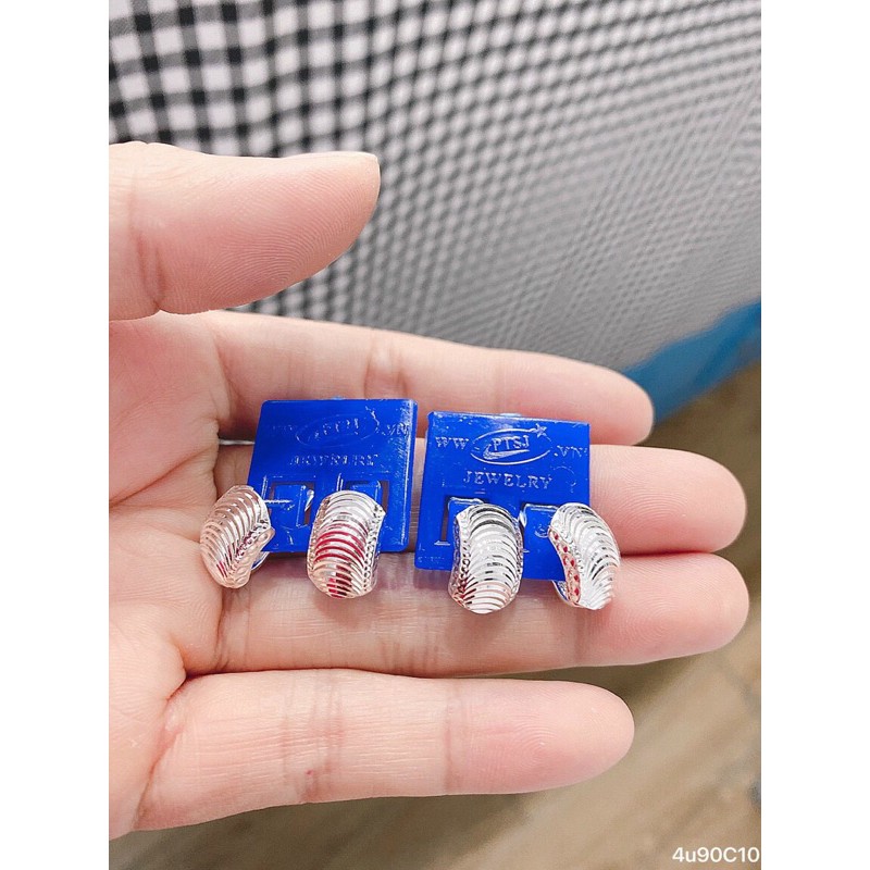 Khuyên tai bấm bạc ta mặt vuông full đá nhỏ và phay nhân tạo pa