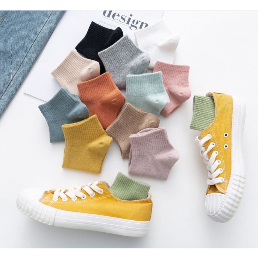 Vớ cotton màu trơn thoáng khí thời trang năng động cho nữ