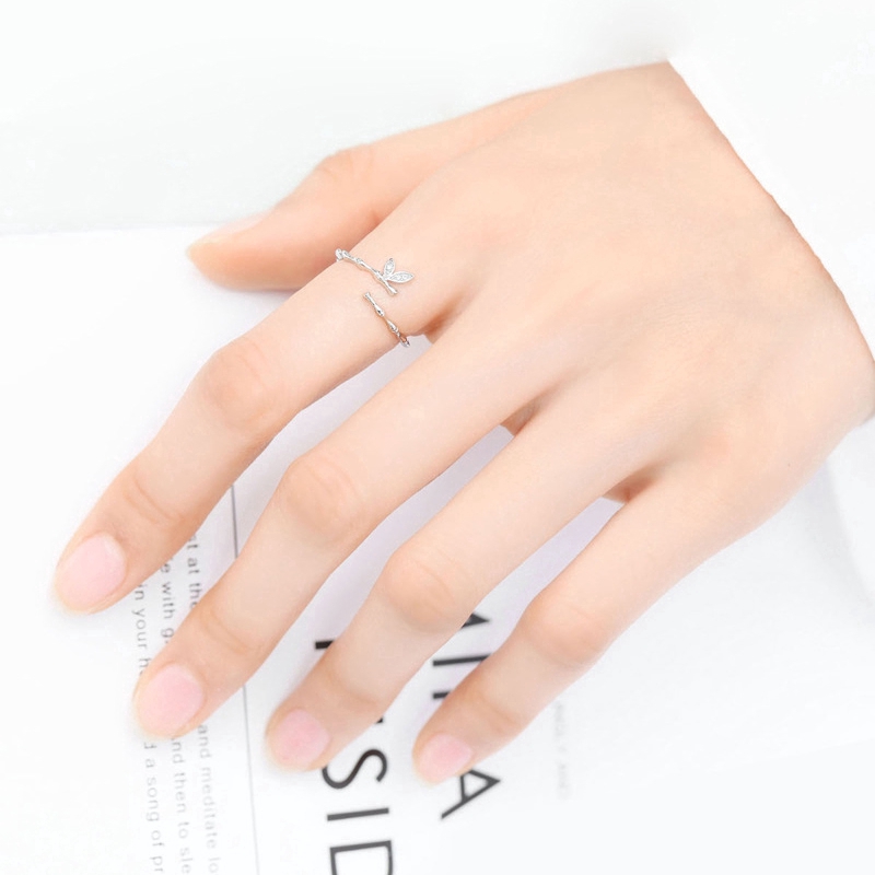 Exquisite Nhẫn hình đốt tre đính đá Zircon có thể điều chỉnh sang trọng cho nữ