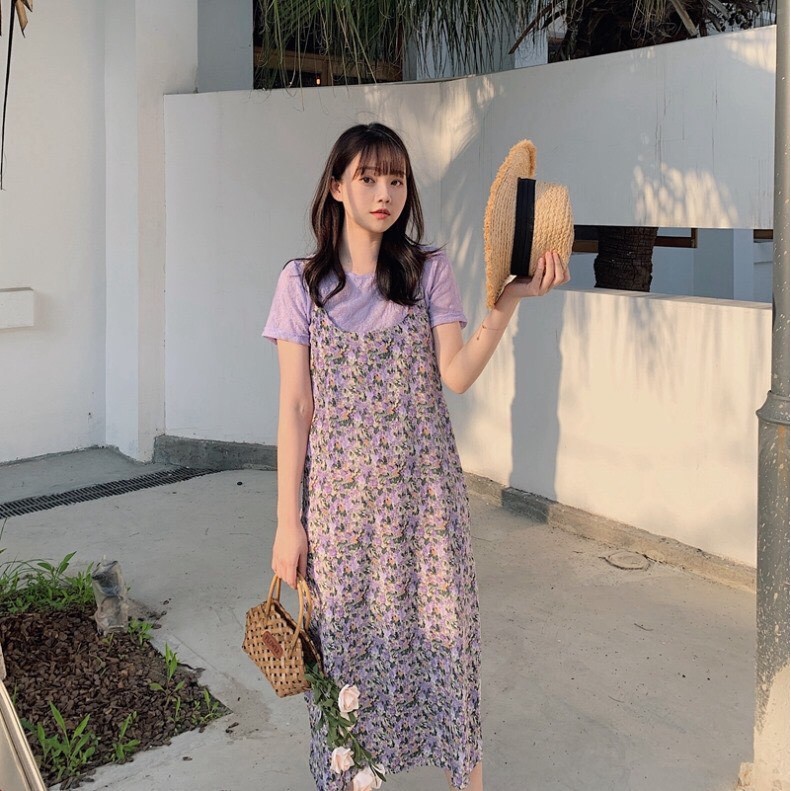 (SET VNXK) SET YẾM HOA NHÍ + ÁO TÍM TRẮNG VÀNG VINTAGE - VÁY YẾM HOA ULZZANG