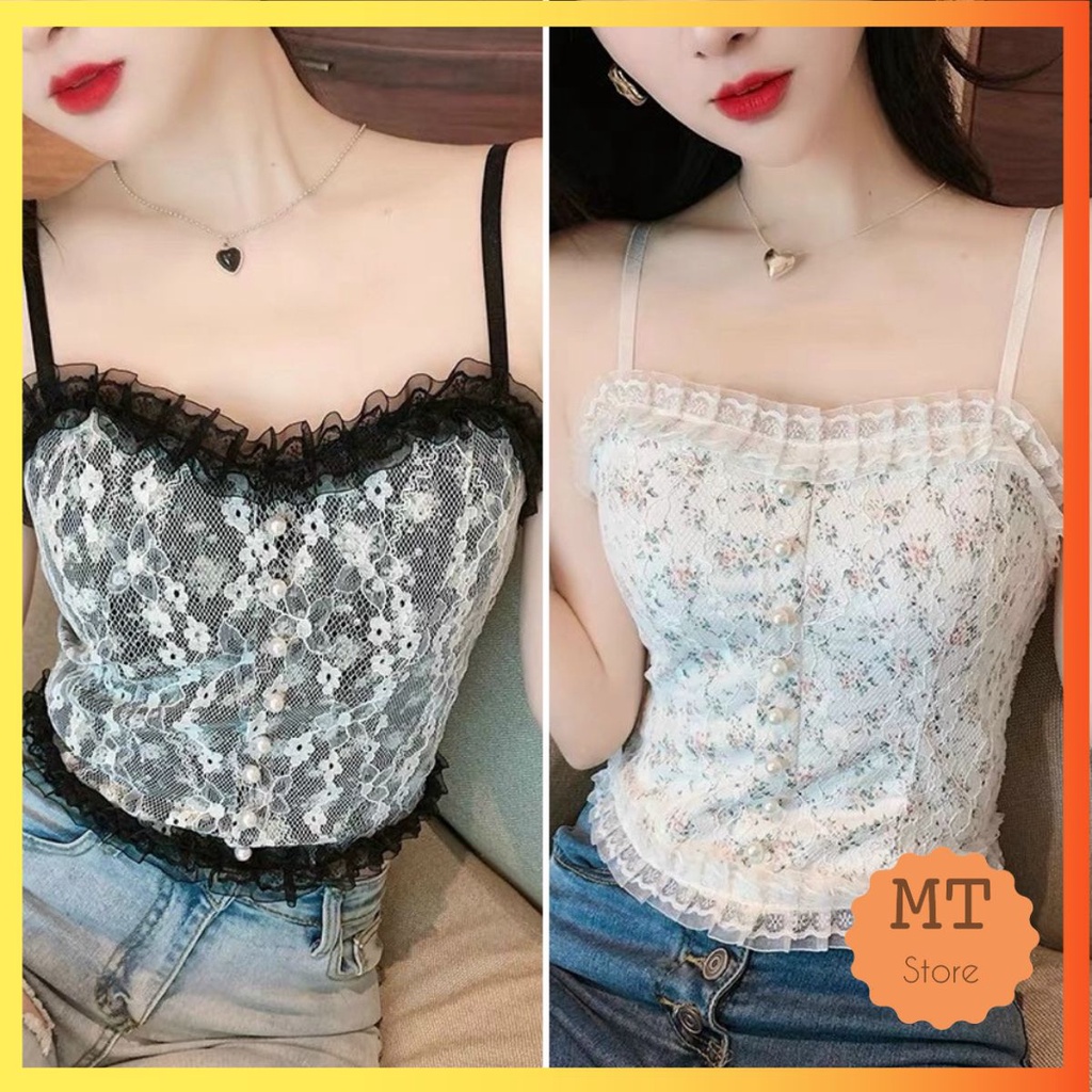 Áo Bra Ren Tiểu Thư Đính Ngọc Siêu Xinh - Áo Croptop Hai Dây Công Chúa