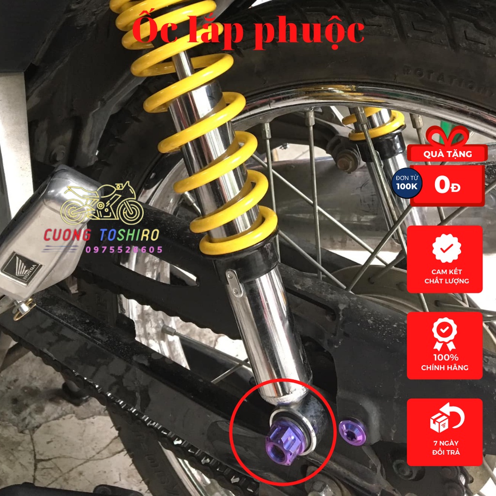 Ốc titan Gr5 gắn phuộc giảm sóc sau xe wave a, s, rs, rsx blade 50cc 100cc 110cc ....
