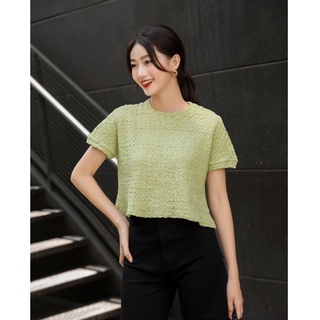 Olv - áo textured tee in green