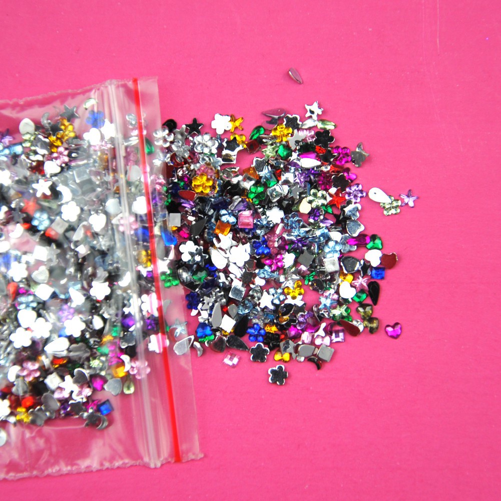 Túi 2000 hạt kim cương giả nhiều màu sắc 3D trang trí móng tay