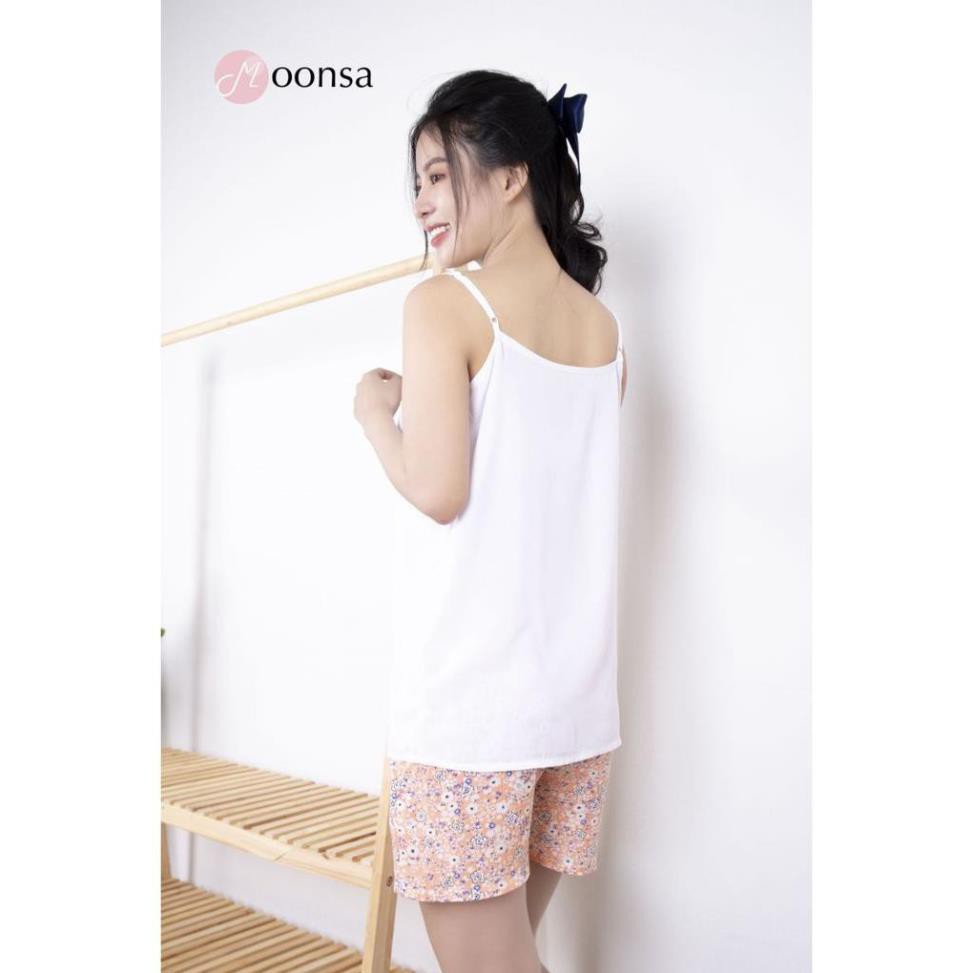 [Mã WARN30 hoàn 15% xu đơn 150k] Bộ đồ ngủ nữ quần áo ngắn Mộc Lan Cam [Moonsa] quần ngắn dáng rộng phong cách Sexy | BigBuy360 - bigbuy360.vn