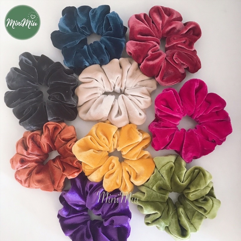 Dây cột tóc nữ Scrunchies trơn SIZE MEDIUM vải nhung mềm mịn / đồ buộc tóc nhung bản 4CM độ nhún dày- Minimiu