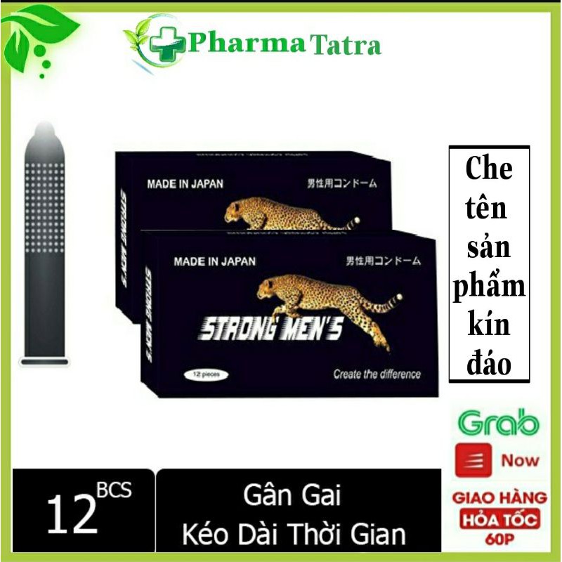 Bao cao su Strong men's hộp 12 bao gân gai +kéo dài thời gian