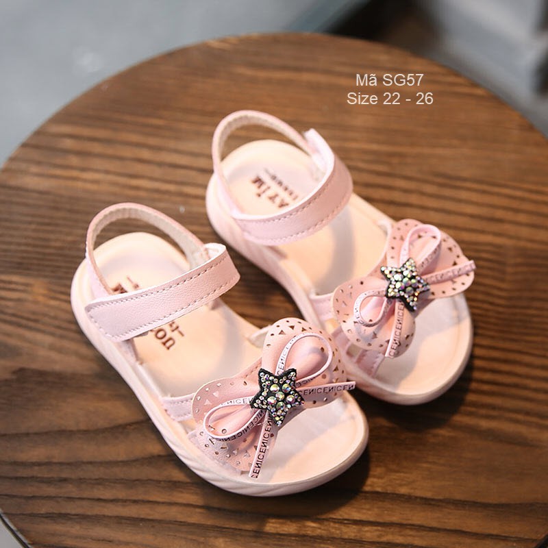 Dép sandal bé gái 1 - 3 tuổi gắn nơ da mềm siêu nhẹ đế chống trơn thời trang SG57