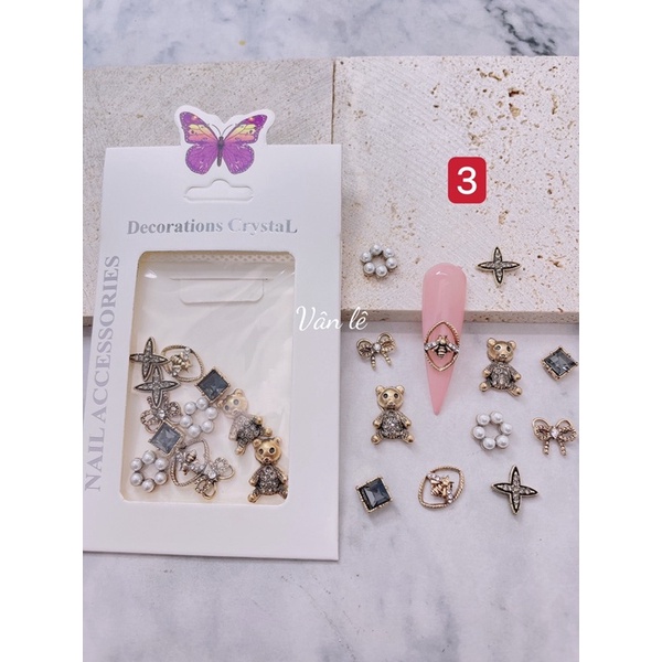 phụ kiện charm kim loại cao cấp trang trí nail