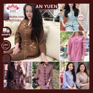 🕉️Quần áo Phật tử - áo lam đi chùa Pháp Phục nữ #bộ đồ lam thêu sen kate Nhật mát mịn đủ màu chính hãng chuẩn phom XẨM